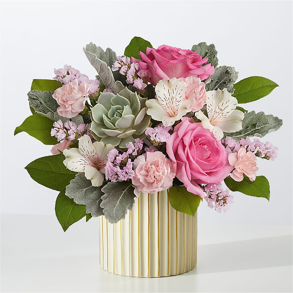 Dusty Rose Bouquet with Ivory Vase – Rosemary Flower Shop Inc, Wappingers Falls NY