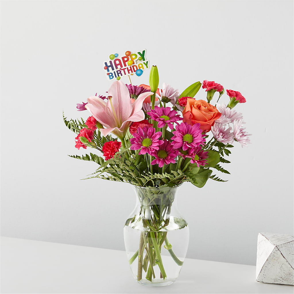 Light of My Life Bouquet & Happy Birthday Topper – Rosemary Flower Shop Inc, Wappingers Falls NY