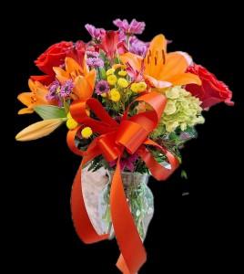 Orange lilliesgreen hydrangea orange roses –  Rosemary Flower Shop Inc, Wappingers Falls NY