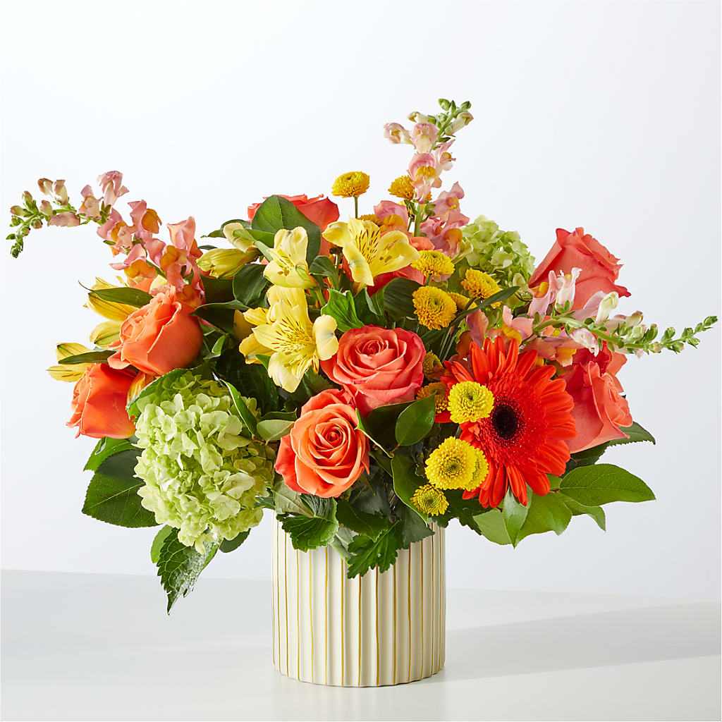 Autumn Sunshine Bouquet with Ivory Vase –  Rosemary Flower Shop Inc, Wappingers Falls NY