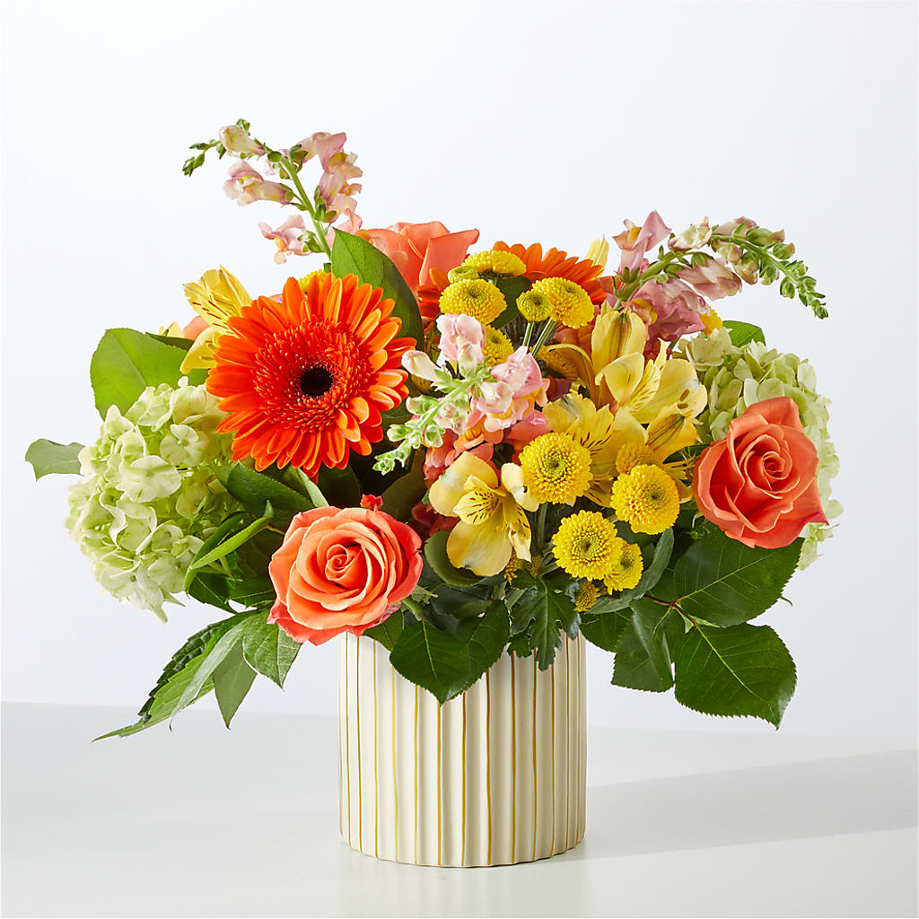 Autumn Sunshine Bouquet with Ivory Vase –  Rosemary Flower Shop Inc, Wappingers Falls NY
