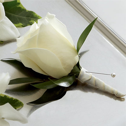 White Rose Boutonniere –  Rosemary Flower Shop Inc, Wappingers Falls NY
